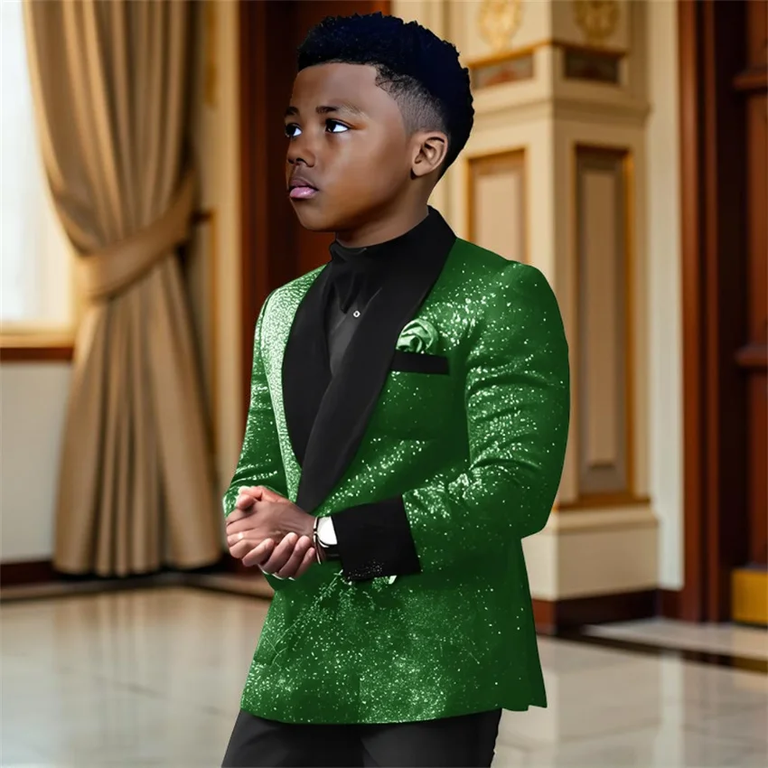 

Sequin Boys Suits for Wedding Party Double Breasted 2 Pieces Set Blazer with Pants Slim Child Tuxedo Kids Fashion 2-16 Years Old