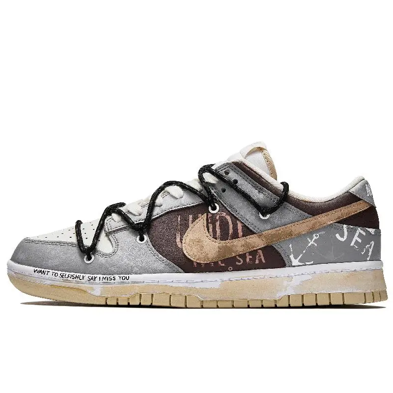 [Custom Lava -BOX]Nike Dunk Da Vinci Custom, Box, Sepatu Skateboard Low Top Tahan Abrasi Lava Pria Hitam, Warna