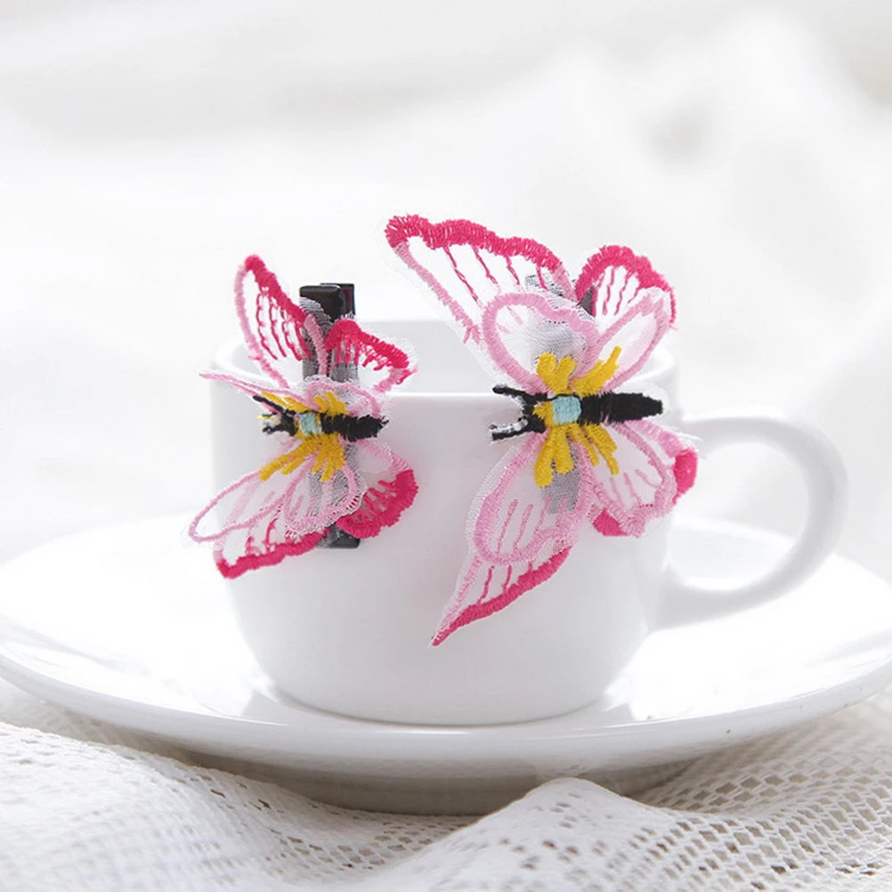 

10 Pcs Embroidered Hair Clip Embroidery Barrette Decorative Clips Double-layer Lace Rosy Tear-resistant