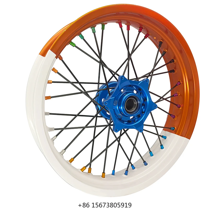 High Quality 17 - 3.5 17 - 5.0 Bi Color Rim Supermoto Wheels 17 Inch Aluminum Alloy 36 Spoke Motorcycle Wheels
