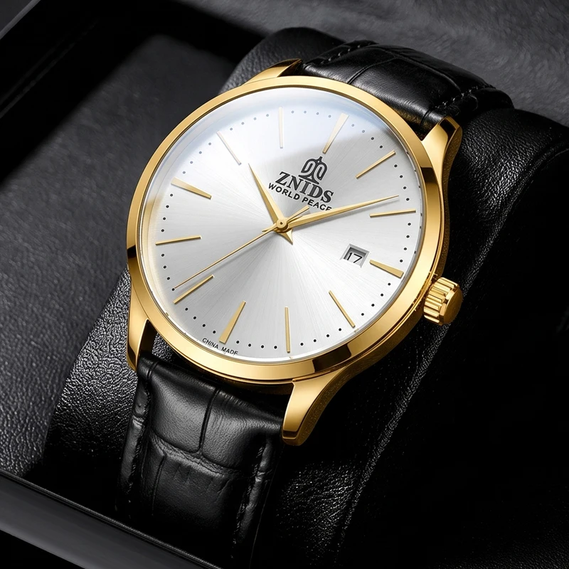 Highly stylish and simple men's mechanical wristwatch with automatic movement, hollowed-out design, waterproof, calendar dial, leather strap, suitable for daily commuting. Fashionable, casual, versatile, and trendy men's watch. A must-have gift for holidays, suitable for various occasions