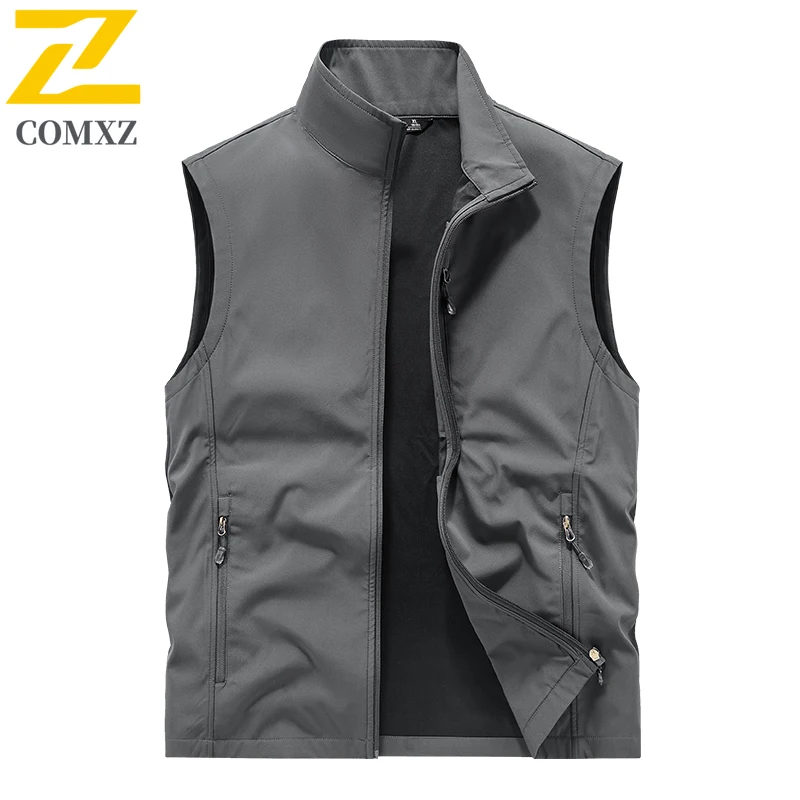 2025 New Fishing Hiking Vest Men's Retro Solid Color Zipper Multi-Pocket Sleeveless Vests Jacket Casual Thin Work Wear Waistcoat