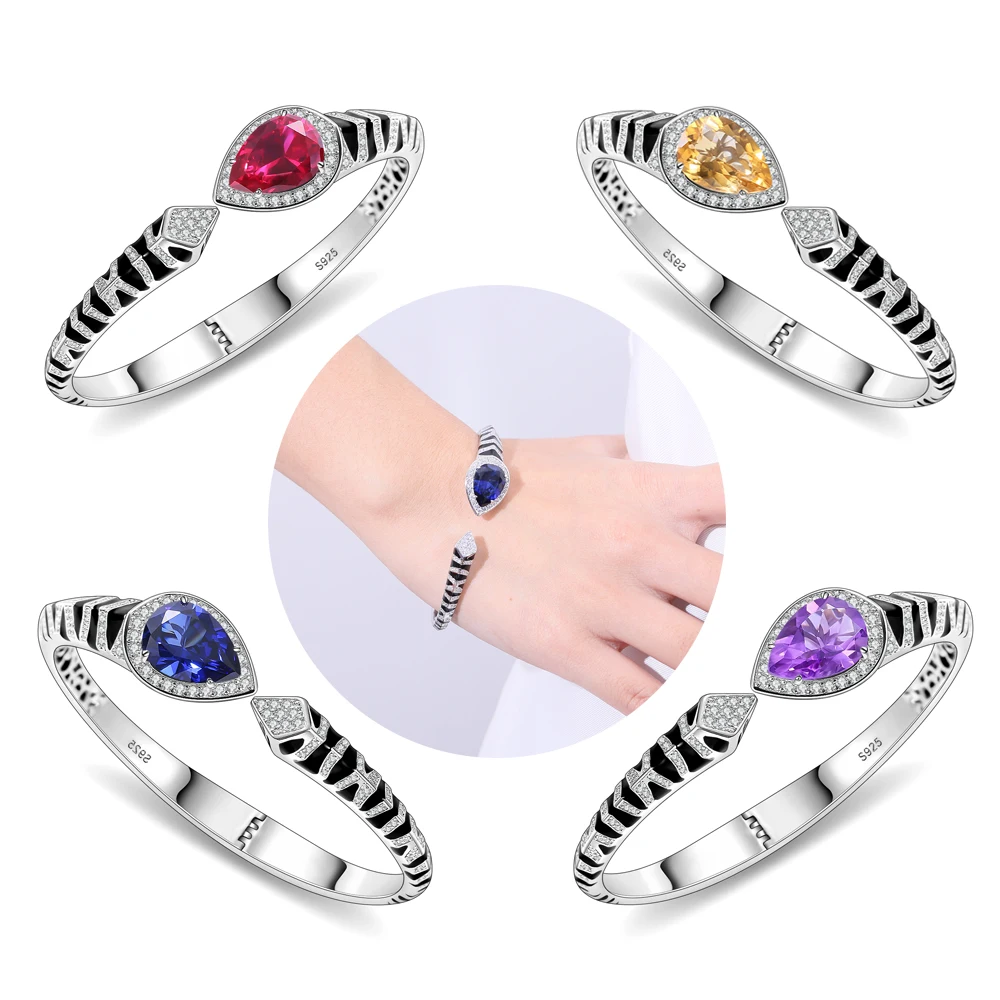 

GEM'S BALLET Zebra Stripes Element Bracelets Pear Shape 10mmx14mm Lab Blue Sapphire Cuff Bracelets in 925 Sterling Silver