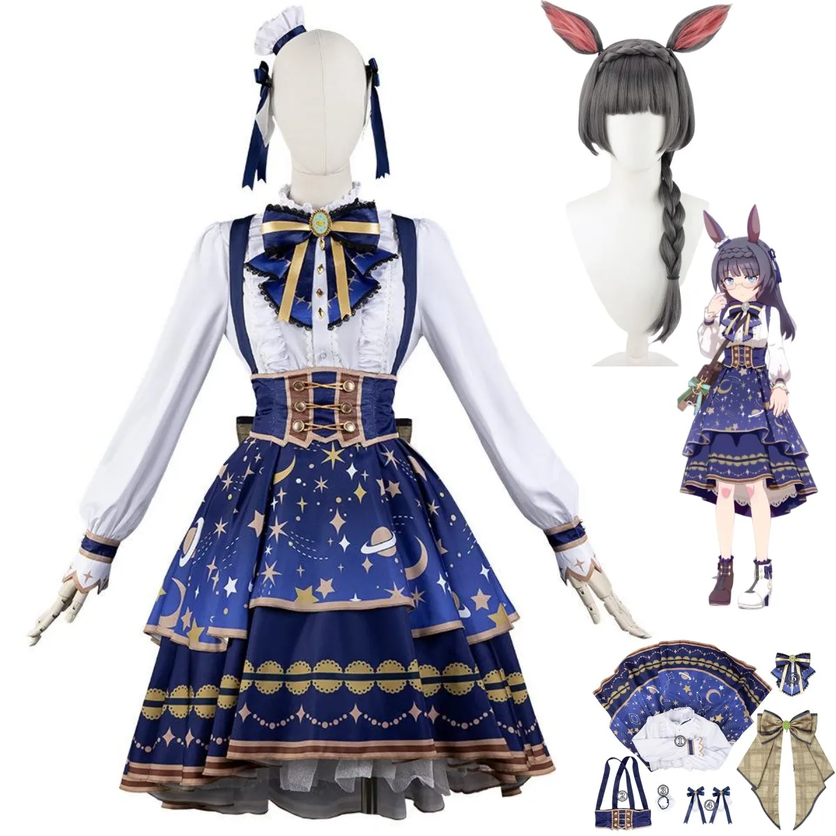 Game Umamusume: Pretty Derby Zenno Rob Roy Cosplay Costume White Shirt Blue Strap Skirt Lolita Wig Woman Cute Christmas Suit