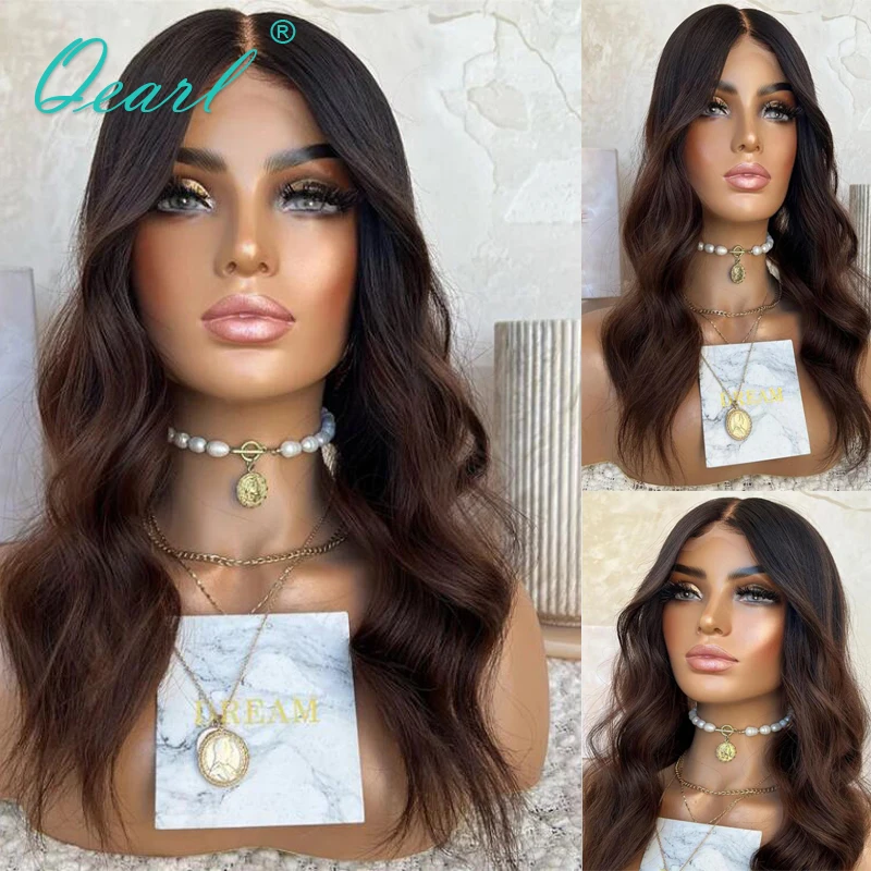 

Ombre Black Brown 360 Lace Frontal Wigs Loose Body Wavy Human Hair Wig 30# HD Full Lace Wigs Glueless 13x6 Bleached Knots Qearl