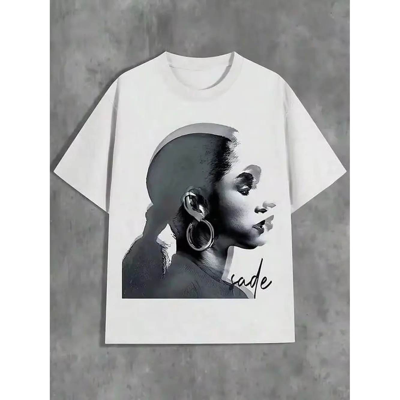 Mens Shirts Graphic Sade Portrait Graphic White T Shirt,Comfortable Casual Short Sleeve, 180 Grams Heavyweight Cotton Printed T-Shirt Funny Tee Shirts