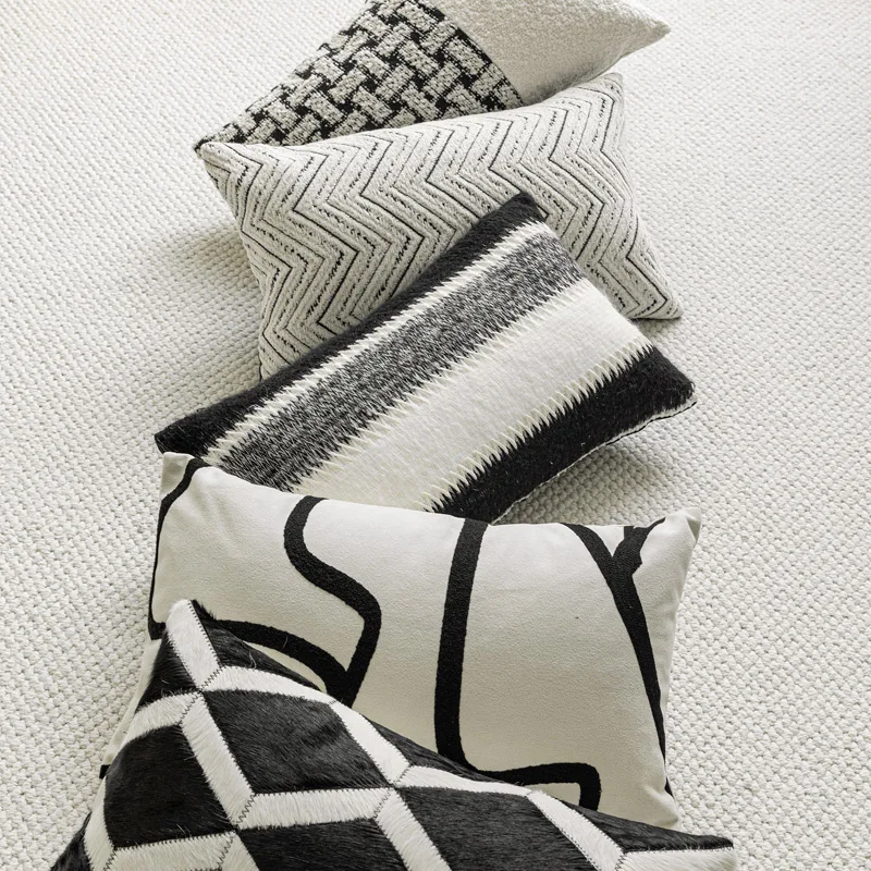 

Modern light luxury black and white color scheme pillow lumbar pillow living room sofa rectangular cushion