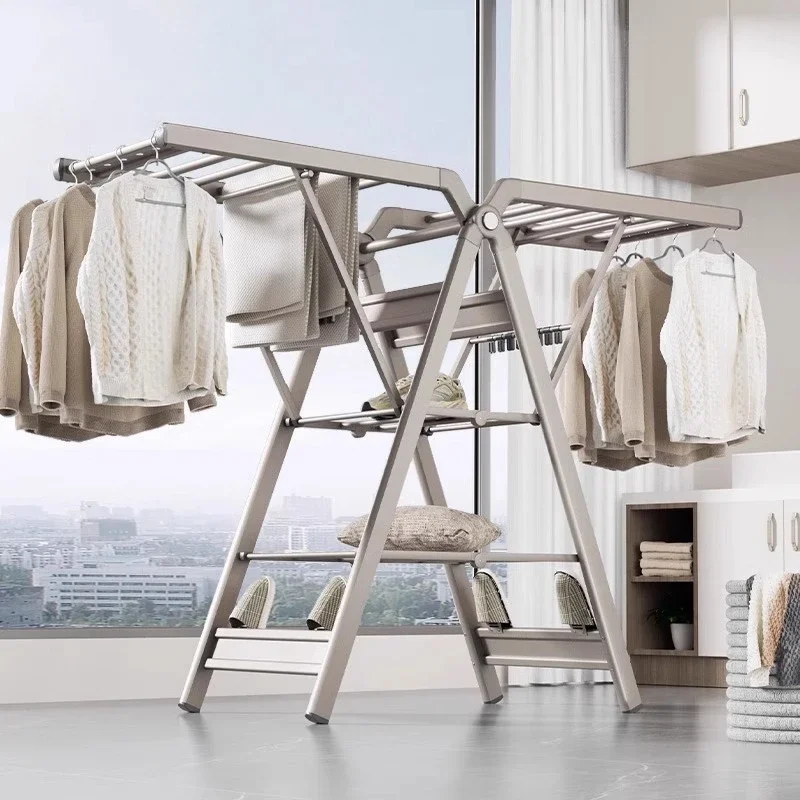 

Clothes drying rack floor-to-ceiling folding indoor household balcony thickened and bold outdoor movable drying rack