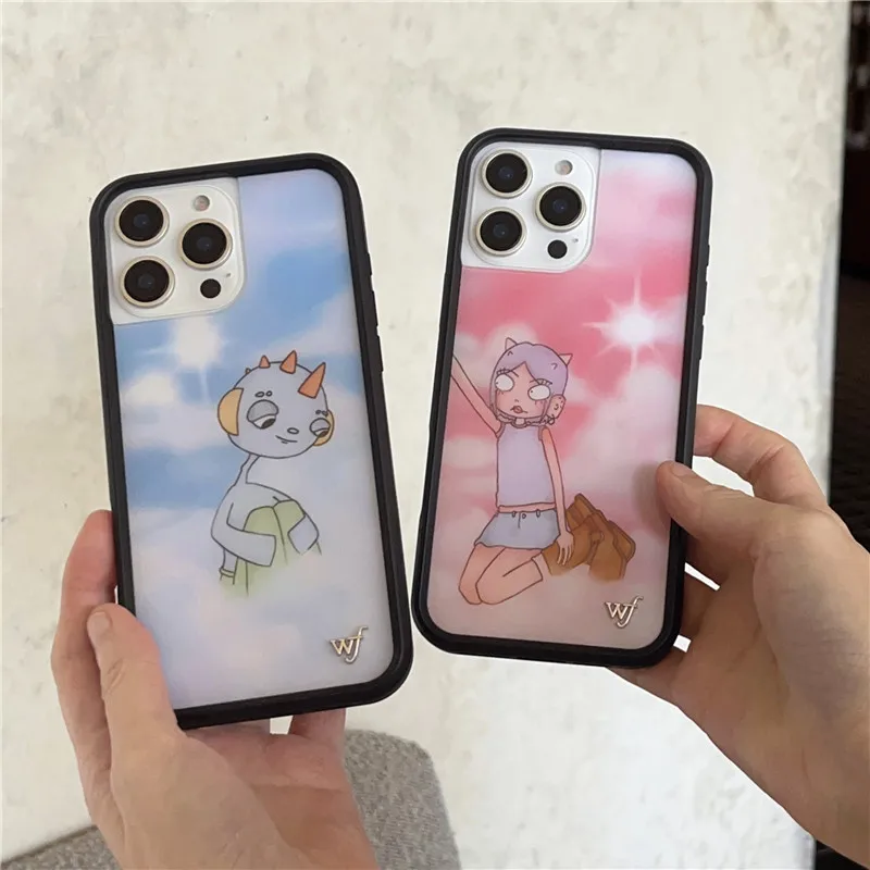 Wildflower Cases Emergency Intercom Phone Case for iPhone 16 15 14 13 12 17 Pro Max Plus 16pro 17Air WF Couples Cartoon Cover