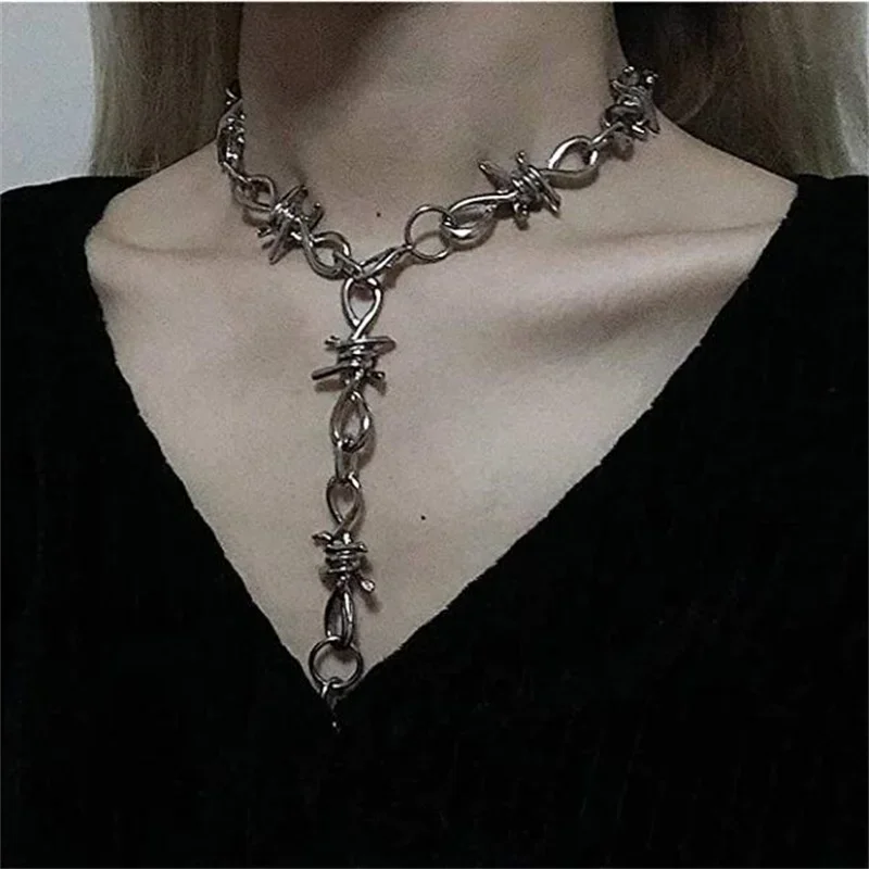 Gargantilha de arame farpado gótico, Colar Vintage Grunge, Acessório Punk Emo, Moda
