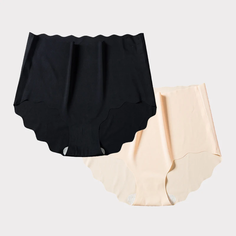 BANNIROU 2Pcs High-Rise Seamless Panties For Woman Underwear Briefs Wave Solid Female Panties Lingerie Ladies Intimates
