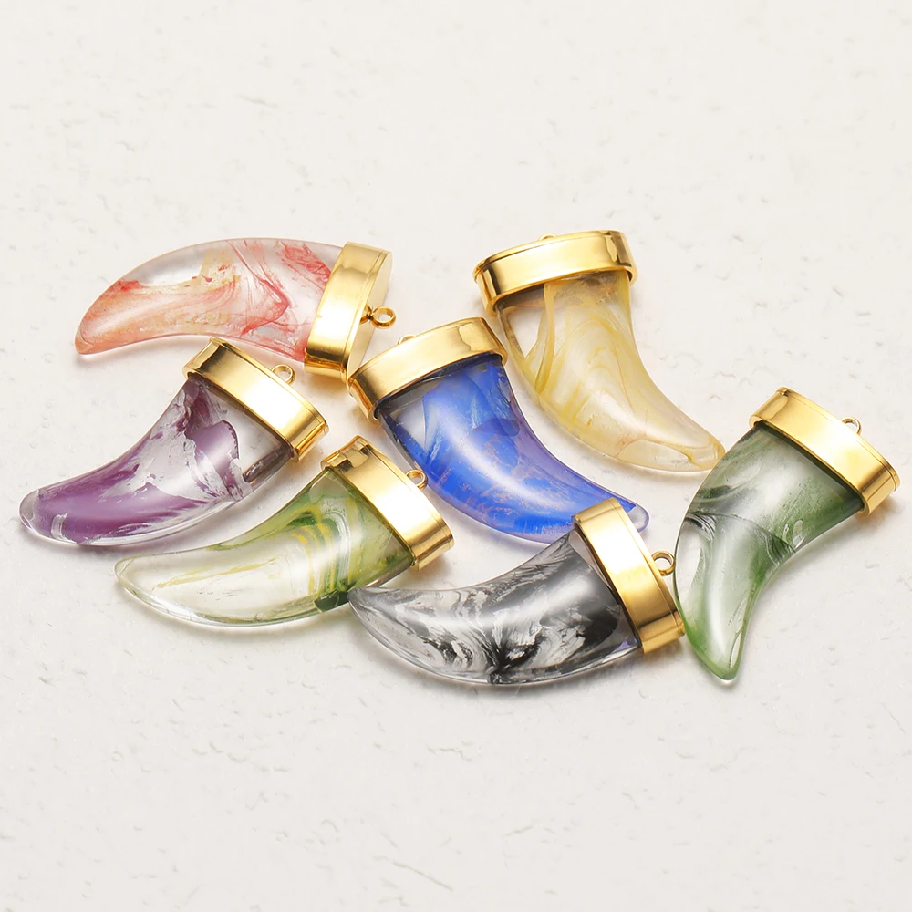4 Stück Edelstahl-Anhänger mit farbigem Glas und Ochsenhorn-Design für DIY-Schmuckherstellung: Mond-Halsketten, Anhänger, Armbänder und Ohrringe für Frauen und Mädchen. – Detail 4