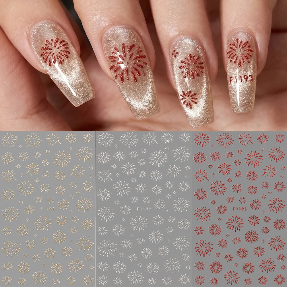 3pcs 3D Nail Art Stickers Glitter Sparkle Fire Shiny Celebration Nail Decals Festival Slider DIY Manicure Supplies Decorations