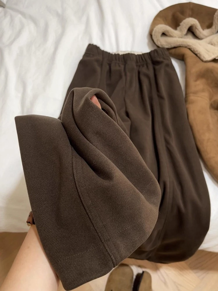 

Шерстяные брюки Deep ey с широкими штанинами, женские повседневные спортивные брюки, модные брюки прямого кроя на осень-зиму с эластичной талией