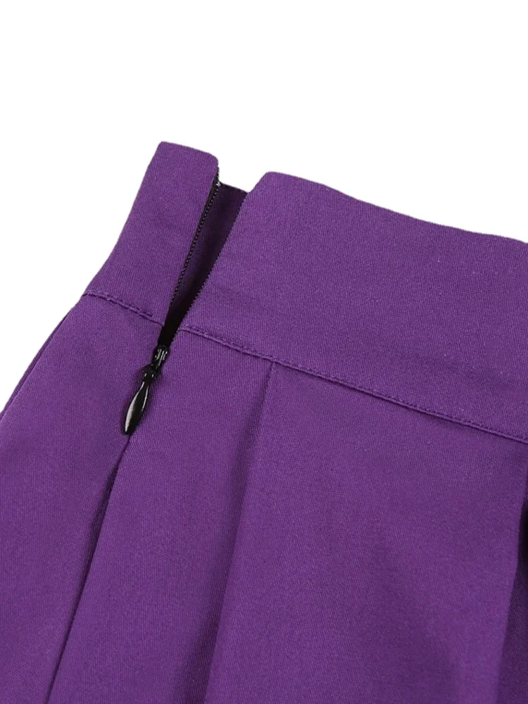 2024 New Vintage Punk Women Purple Skirts Kawaii High Waist Pleated Solid Skirt Girl Harajuku Retro Rockabilly Ladies Midi Skirt