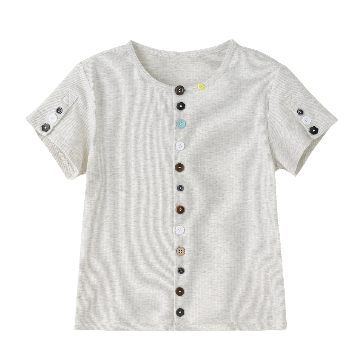 

25 Summer Color Button Cardigan Tshirt Slim Stretch Cotton Short Sleeve Top Women y2k