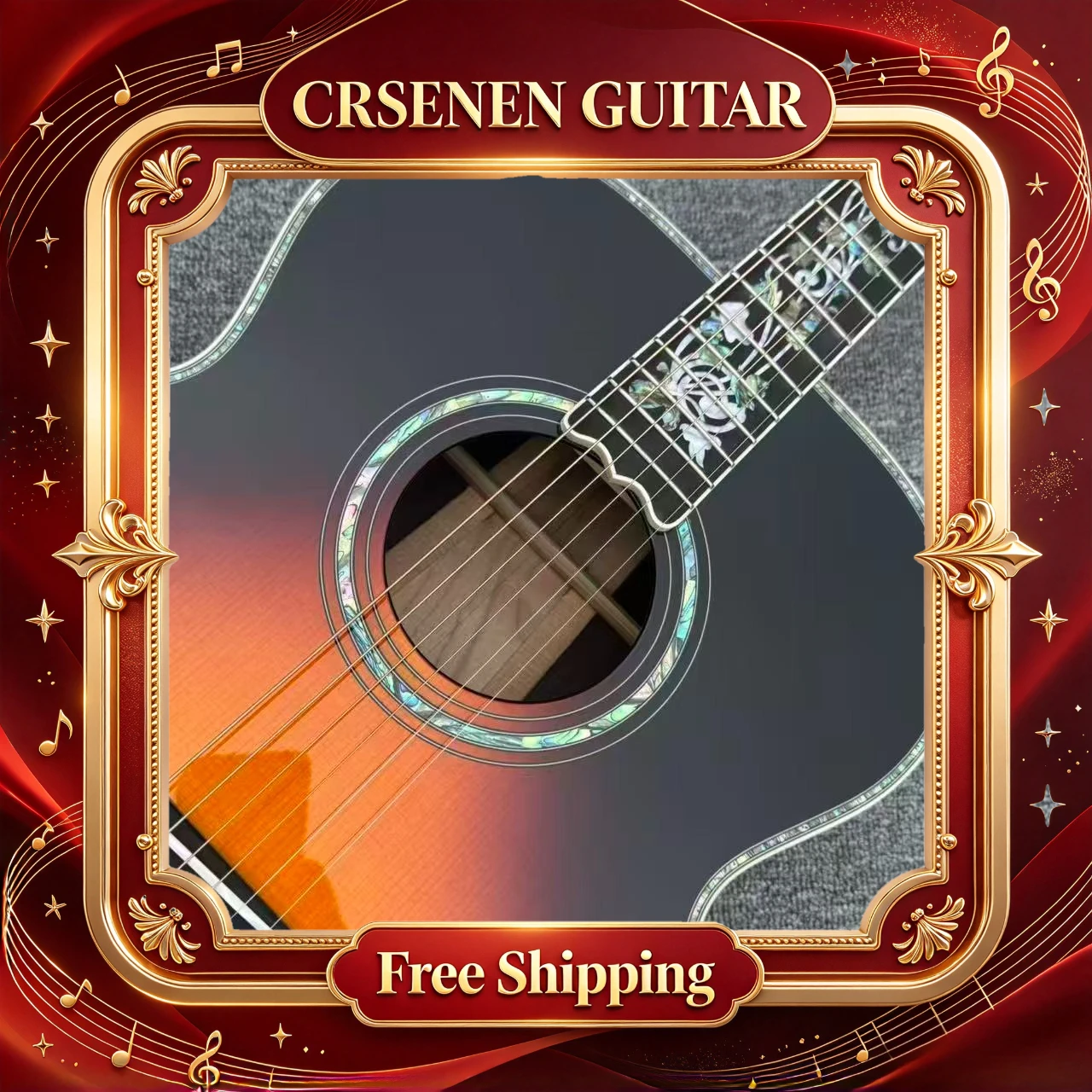Free Shipping J200 Sunburst 6 String Luxury Carved Bridge Acoustic Guitar Christmas Gift Wooden Guitar Folk Guitar Beginner