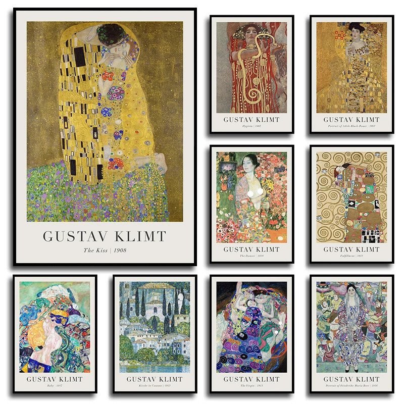 Gustav Klimt Vintage Art Exhibition Abstract Posters and Prints Canvas Painting Wall Art Picture for Living Room Home Decor