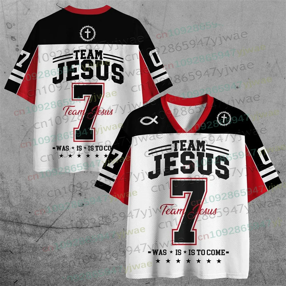 Team Jesus 7 Christian Mesh Jersey Faith Bible Verse Baseball Unisex Jersey “Was Is Is To Come” Biblical Jesey Women Mens Tshirt