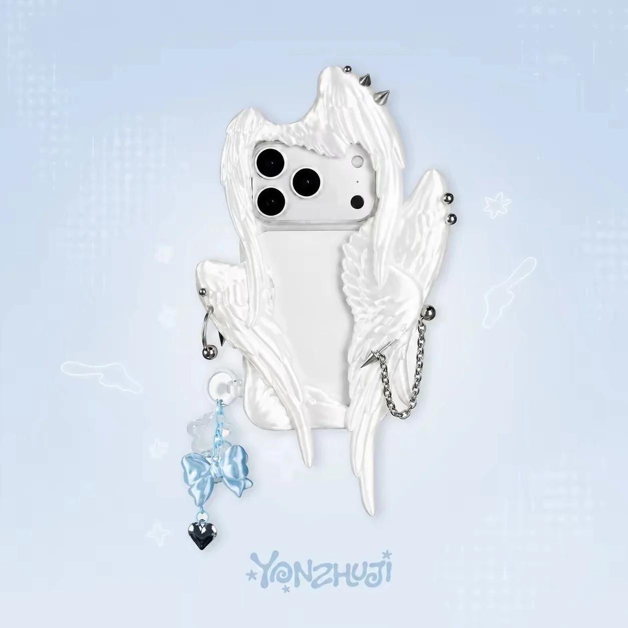 Customized version, Candle Collection | Six-wing angel wings rivet perforated punk soft rubber phone case, suitable for iPhone.