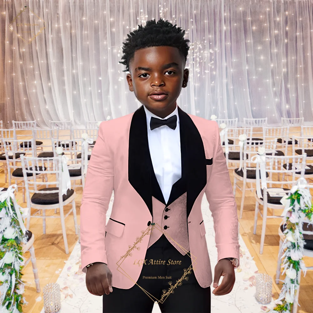 

3 piece fe gorgeous jacquard boy suit set elegant little groomsmen wedding dress formal prom children's slim fit