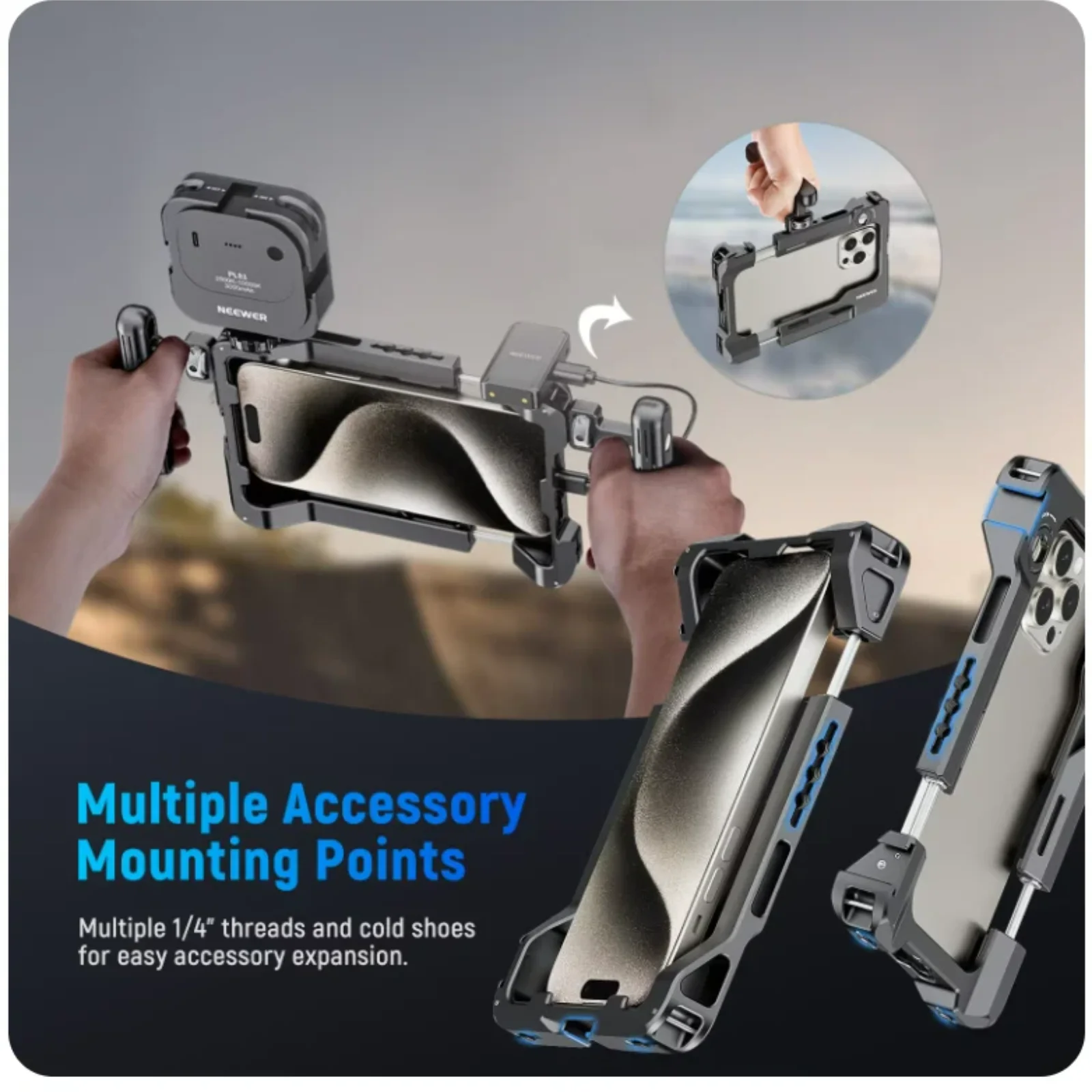 NEEWER Universal Smartphone Video Rig with Handles 67mm Filter Adapter Phone Cage for iPhone 16 15 Pro Max Samsung S24 S23 Ultra