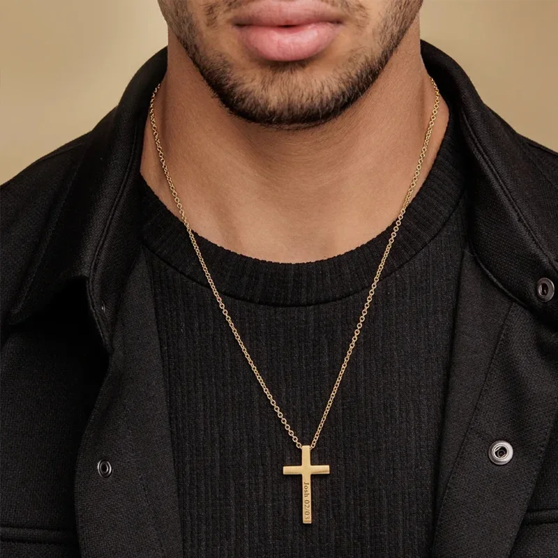 Custom stainless steel cross pendant necklace, suitable for men, birthday, Valentine's Day, Christmas gifts, fashion items