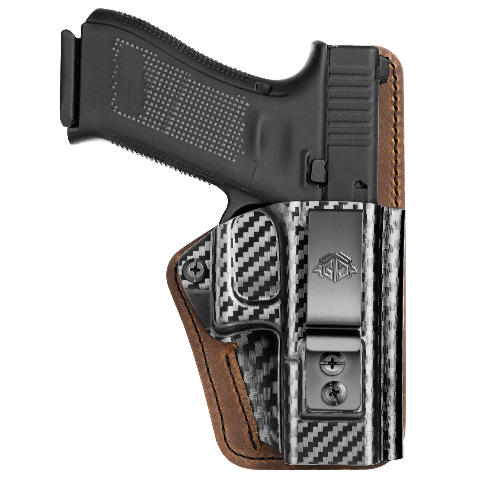 Kydex IWB Holster for Glock 19 19X Gen G44/45 G23/32  Adjustable Retention Premium Leather Back Inside Waistband Concealed Carry