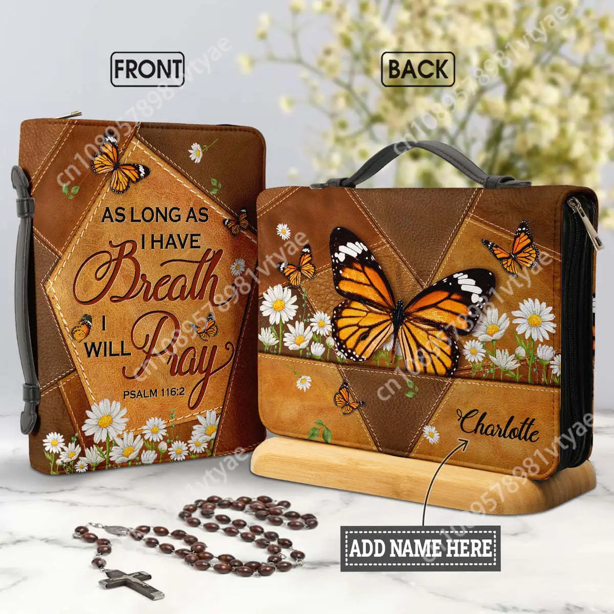 

Pretty Butterflies Daisy Design Bible Cover Case Women Bible Storage Bags As Long As I Have Breath I Will Pray Handbag Custom