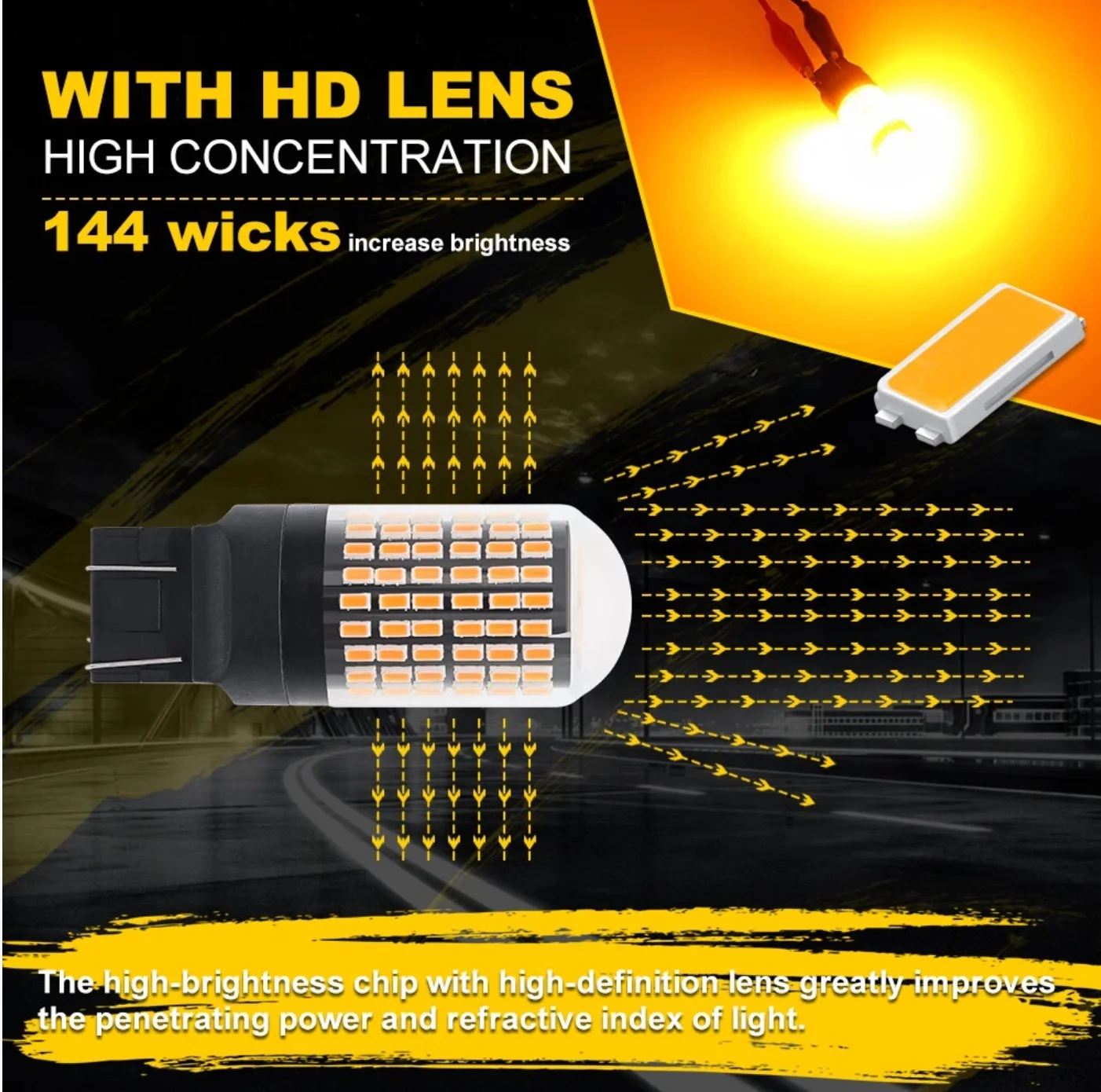 2025 update Amber 7443 7440 T20 LED CANBUS 144SMD Car Turn Signal Light Parking Lamp Bulb