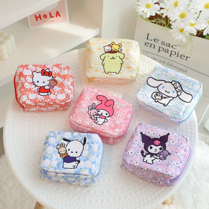 Sanrio Hello Kitty Coin Purse Cartoon Anime Cute Kuromi My Melody Girls Sanitary Napkin Storage Bag Portable Holiday Gifts