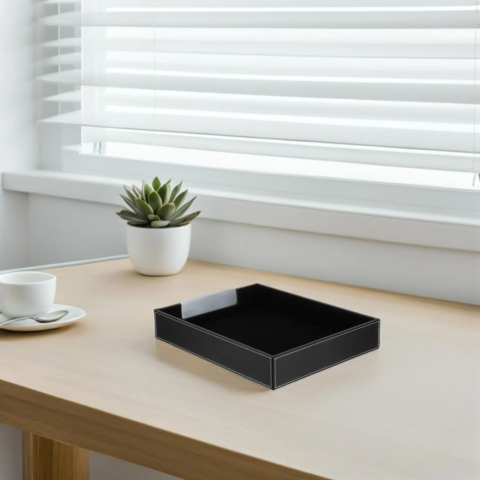 

Black PU Desktop File Organizer Letter Tray Stackable Paper Document Organizer 14x11x2.4 Inch Office Desk Storage
