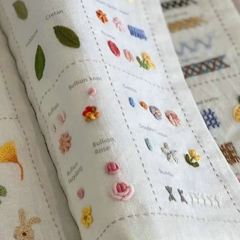 6 Pages Creative Embroidery Stitch Book DIY Sewing Guide Beginner Craft Learning Manual Needlework Pattern Tutorial Kit