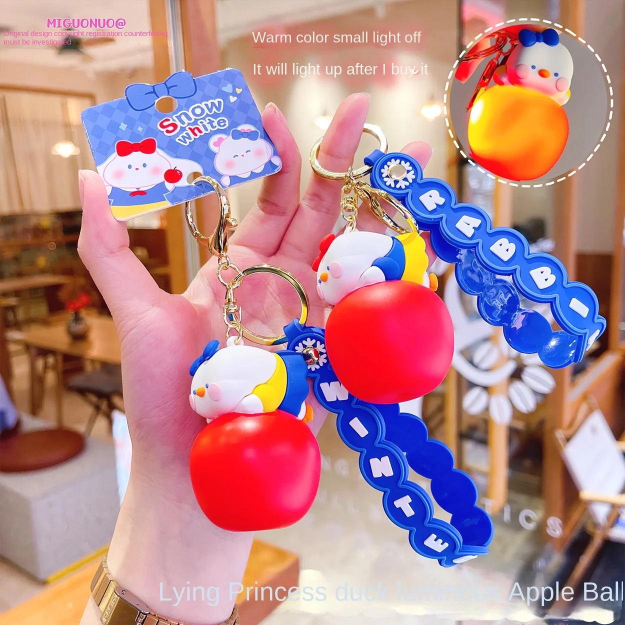 Cartoon Cute Luminous Apple Duck Key Chain Creative Couple Kids Bag Pendant Key Ring for Figures Accessories Kid Gift