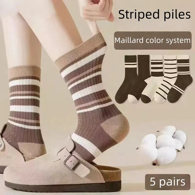 

5 пар новых женских хлопковых носков до середины икры, осенне-зимняя сезонная удобная дышащая модная обувь с защитой от запаха