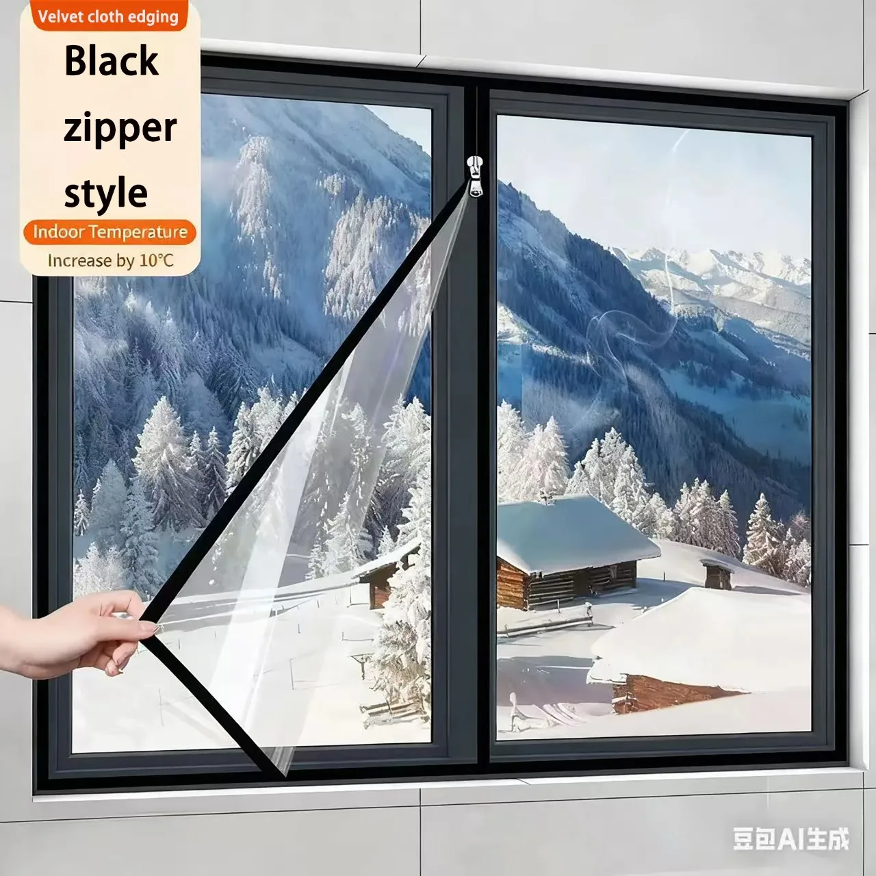 Winter Indoor Zipper Windproof and Warm Windows, Energy-Saving Transparent Film Insulation Windows, Air Conditioning Windows