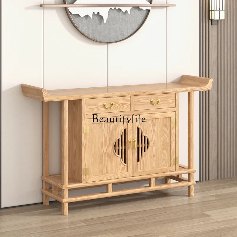 

ld25 Ash wood Bodhisattva table, household use God of Wealth Shentai, new Chinese Buddhist platform, entrance cabinet