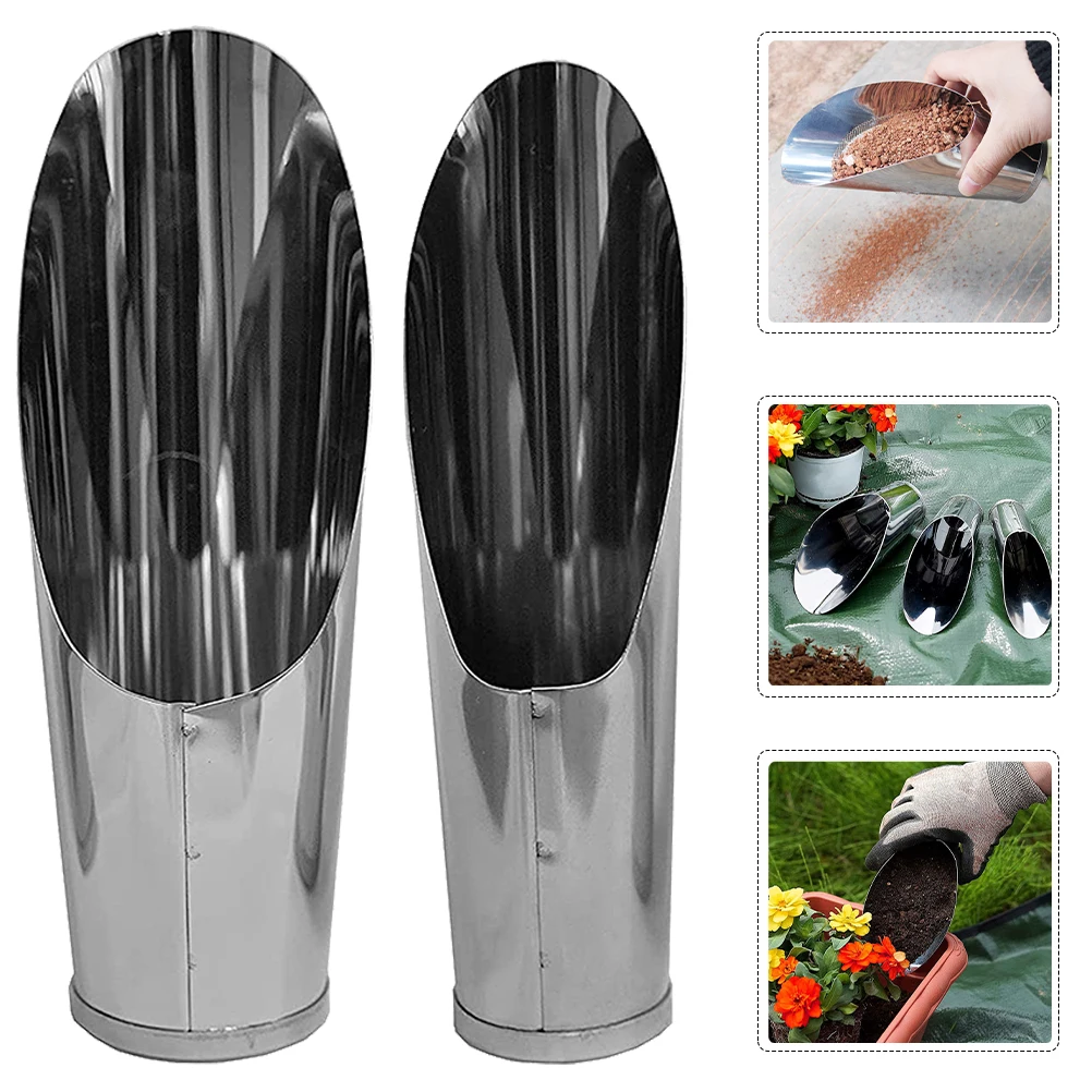 2 Stuks Rvs Bodem Scoops Lichtgewicht Draagbare Tuin Planten Schop Kleine Ergonomische Verplanten Tool Voor Bonsai