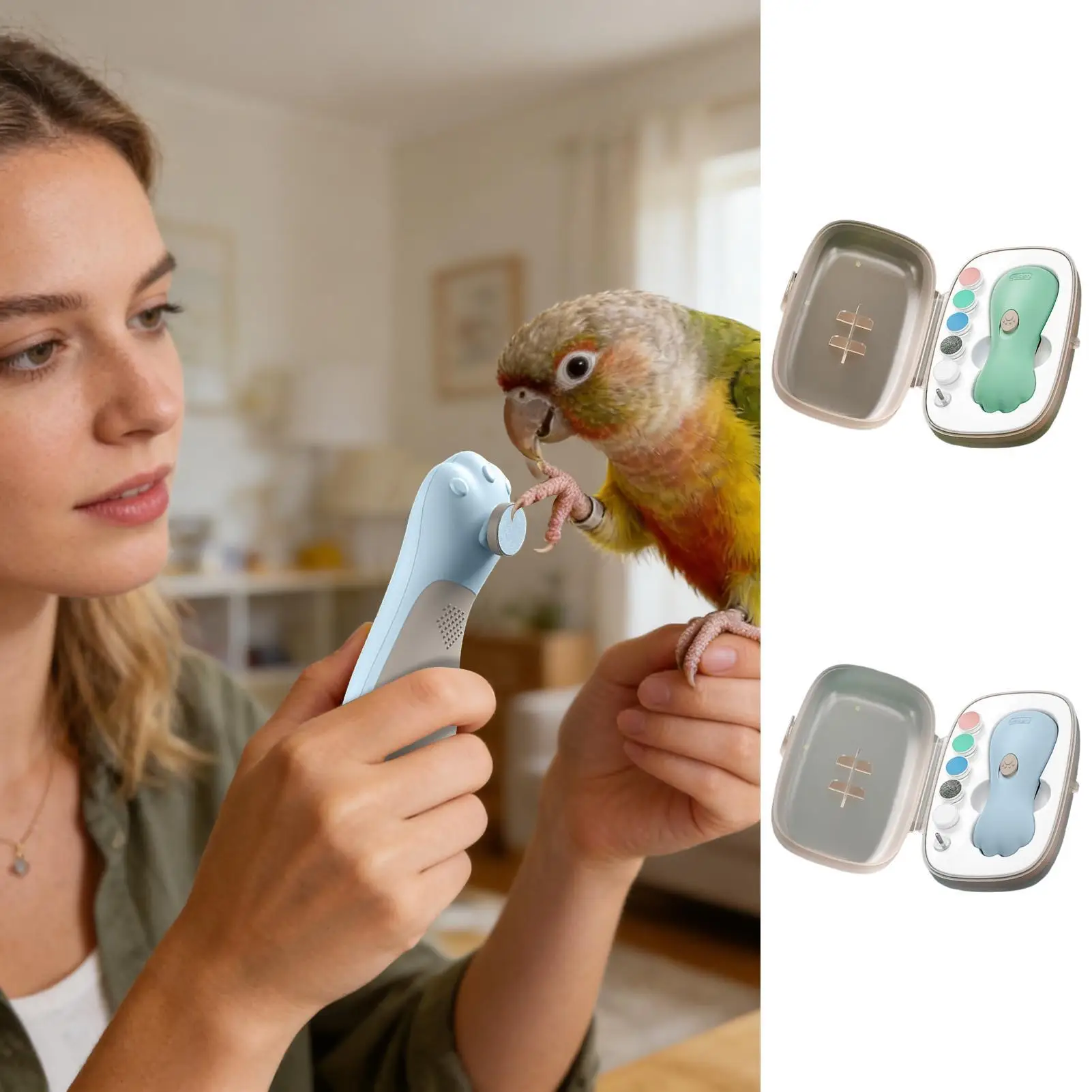 Pet Nail Grinder for Birds Low-Noise with 6 Replacement Heads Electric Pet Nails Clipper Bird Claw Trimmer for Parakeets Conure