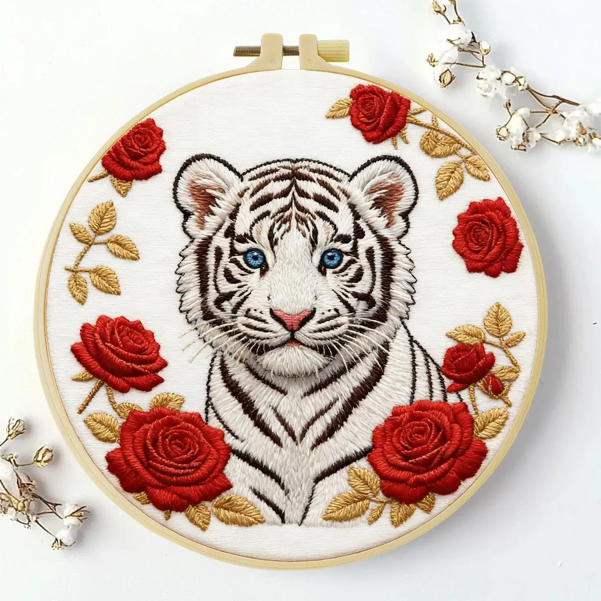 1 Stück 20X20CM/15X15CM 7,87/6,3 Zoll Weißer Tiger Stickerei Starter-Kit DIY-Kit DIY-Stickerei-Set für Anfänger – Detail 2