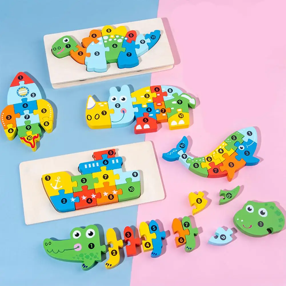 ألغاز خشبية ثلاثية الأبعاد تعليمية على شكل حيوانات كرتونية للتعلم المبكر لعبة ألغاز ذكاء الإدراك للأطفال ألغاز خشبية #2