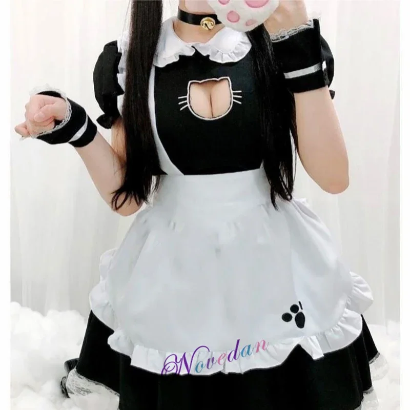 Sexy Black Cat Girl Women Fantasy French Maid Outfit Men Gothic Sweet Lolita Dress Anime Cosplay Costume Plus Size XXXL XXXXL BS