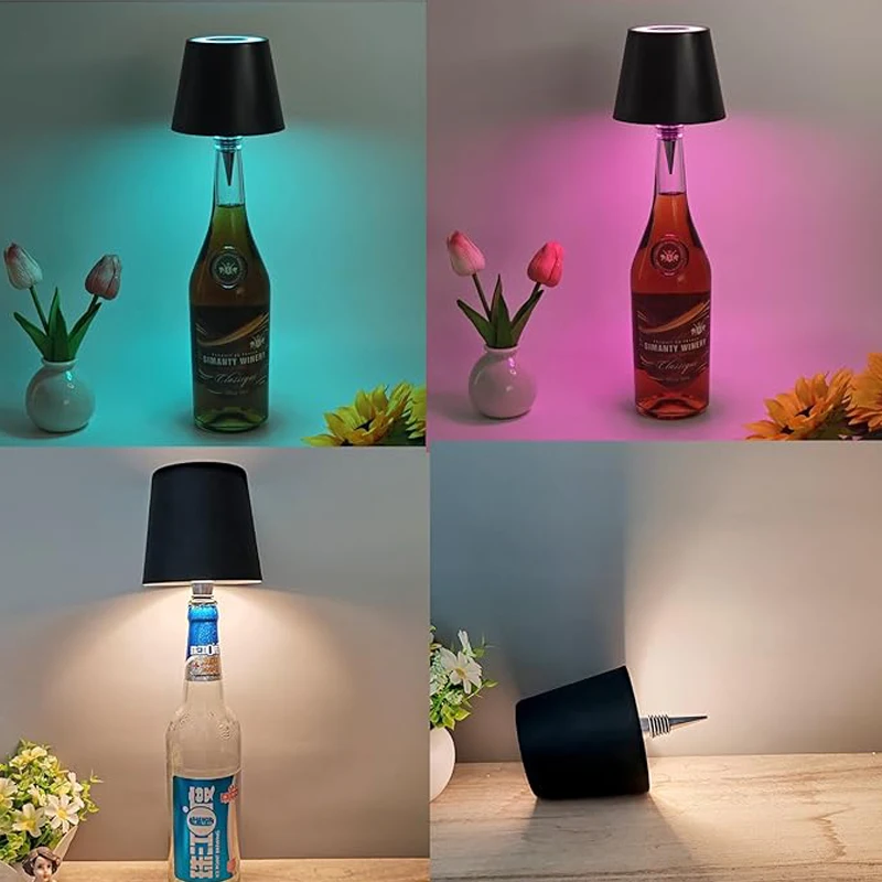 Wireless Bottle Lamp LED Wine Bottle Base Rechargeable Vases Led Light Battery Operated Bar Dining Mushroom Lamp Holder Decor