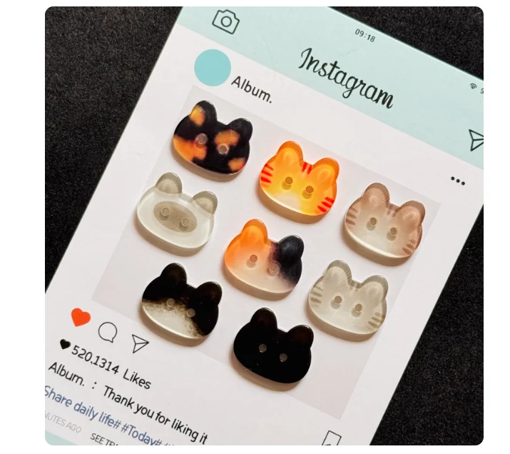 Tortoiseshell Cat Resin Buttons Cute Unconventional DIY Decorative Clothing Accessories for Kids Handmade Sewing Buttons