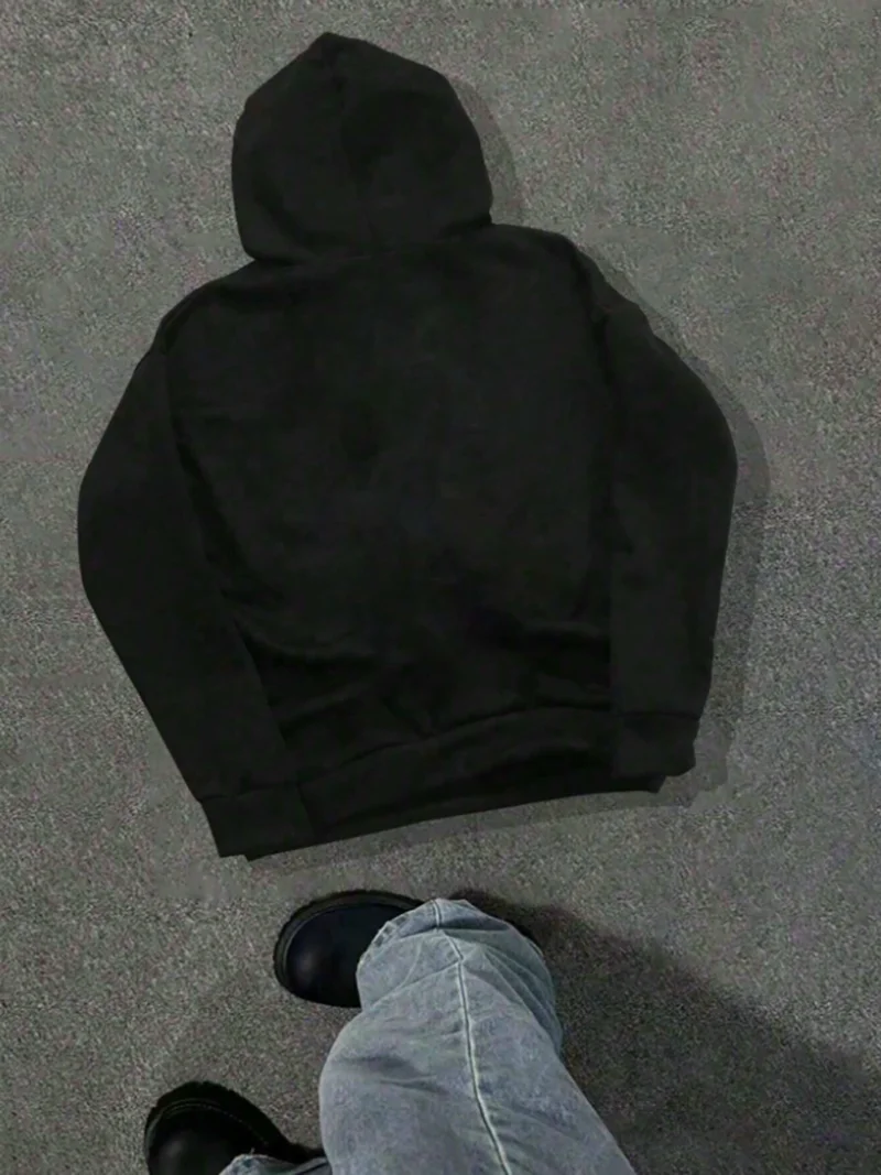 メンズ秋冬ラインストーンレターフード付きスウェットシャツトレンディカジュアルブラックフーディートップ