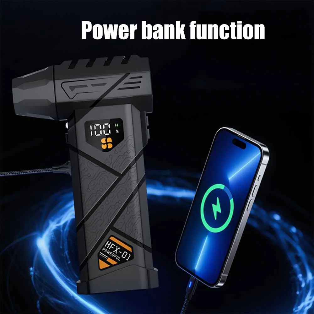 พัดลมเทอร์โบเจ็ท 10000mAh ปรับความเร็วได้ 4 ระดับ พัดลมเทอร์โบเจ็ทแรงดันสูง 300000 รอบต่อนาที พัดลมเป่าลมแรง 60 เมตร/วินาที พัดลมเทอร์โบไร้แปรงถ่าน กำจัดฝุ่น