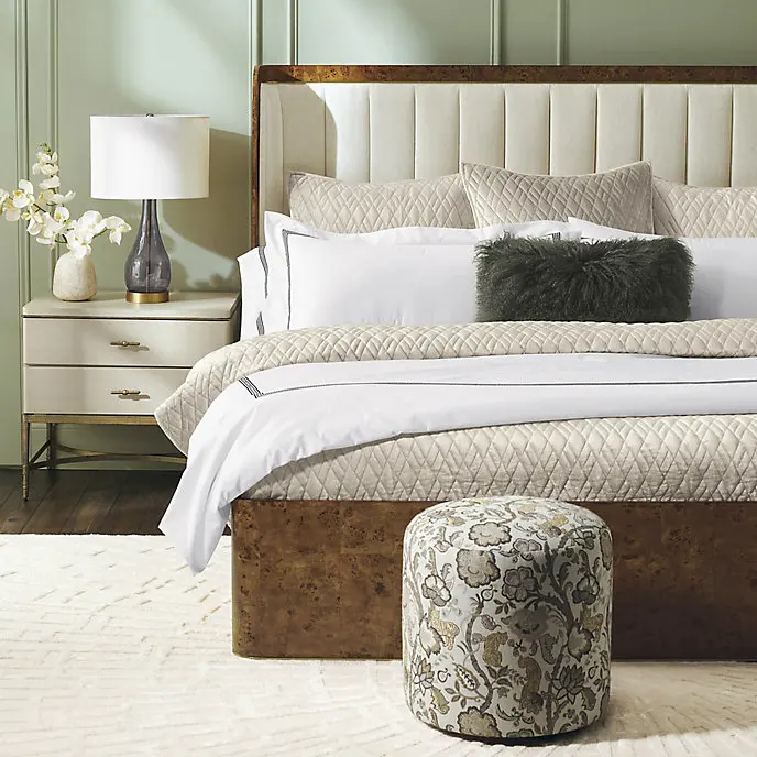 *&BINGTU 2025 Mid-Century Style Bedroom Furniture Beautiful Burl Panel Oak Bed Frame Available in King Queen Sizes America Style