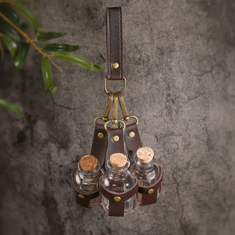 Poções do mago x4yc portador vidro com rolhas cortiça e arnês couro para mulheres homens