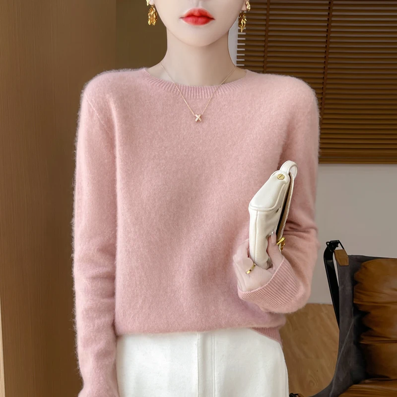 MERSDWEN autumn and winter new cashmere basic top long sleeve women\'s O-neck sweater 100% pure merino wool pullover sweater