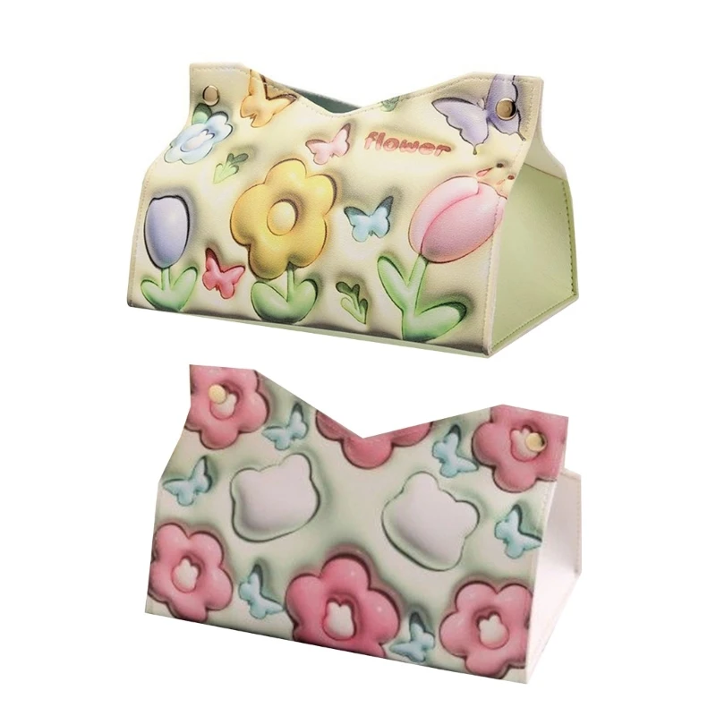 PU Napkin Car Tissue Boxes Paper Box Floral Napkin Dispenser Holder Office